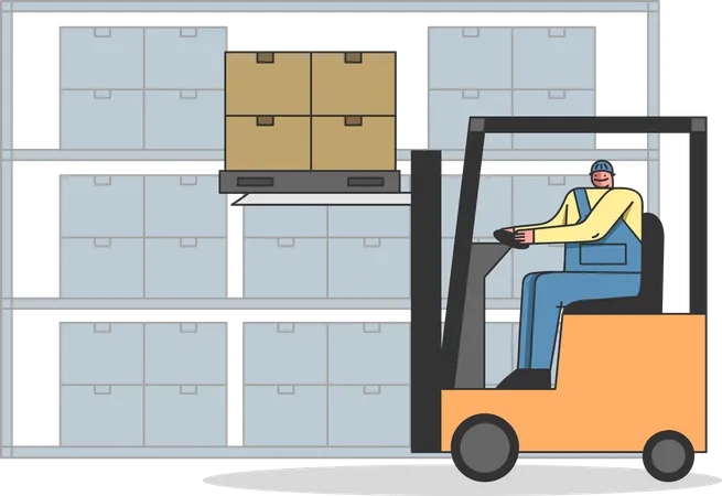 Man Is Working On Forklift  Illustration