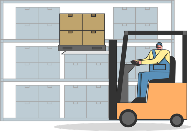 Man Is Working On Forklift  Illustration