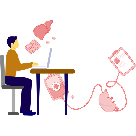 Man is working on human liver  Illustration