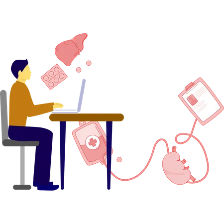Man is working on human liver  Illustration