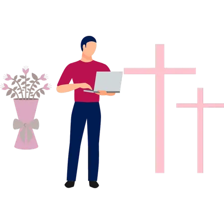 Man is working on laptop  Illustration