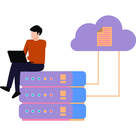 Man is working on the data server  Illustration