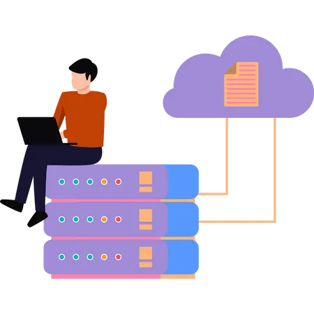 Man is working on the data server  Illustration