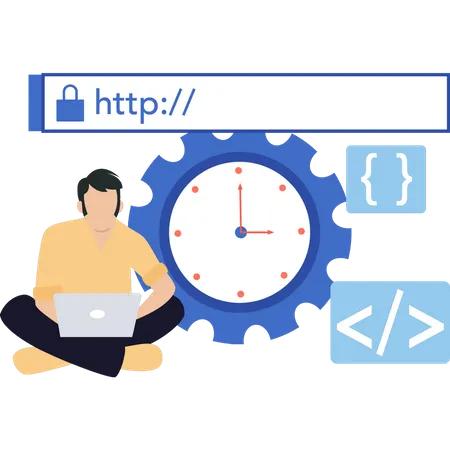Guy Is Working On Time Management Coding Illustration