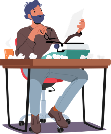Man is working on typewriter  Illustration