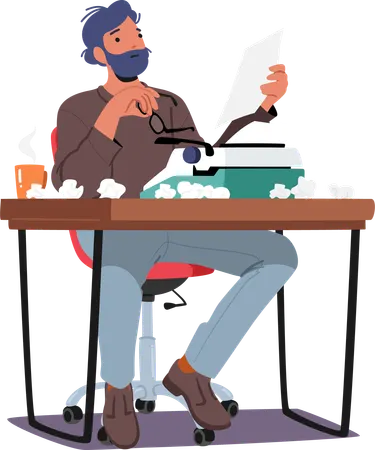 Man is working on typewriter  Illustration