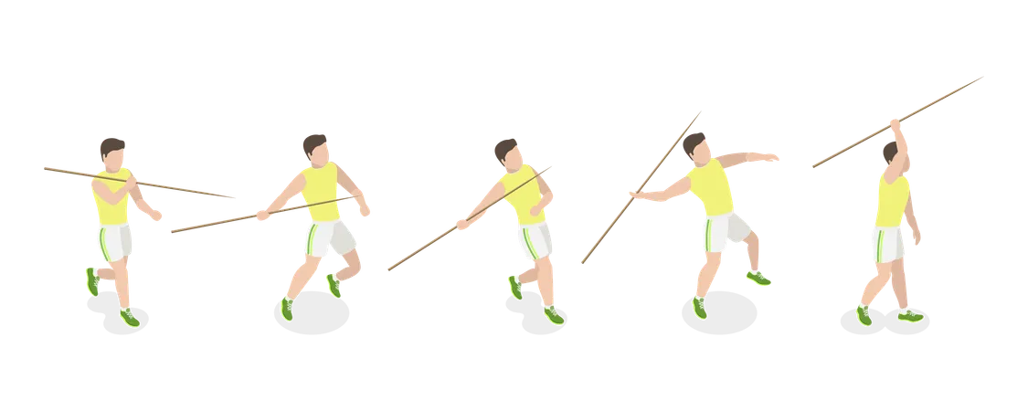 3 D Isometric Flat Vector Set Of A Character Javeling Throwing Sports Activity Illustration