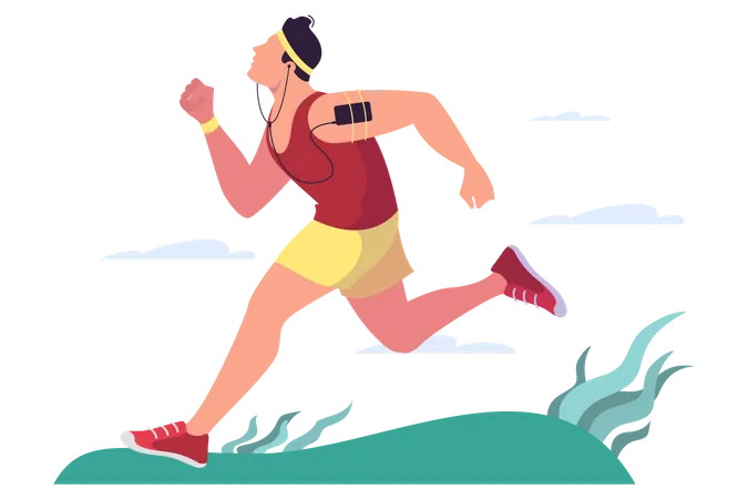 Man Jogging Active And Healthy Lifestyle Outdoor Activity Athlete On Marathon Isolated Flat Vector Illustration Illustration