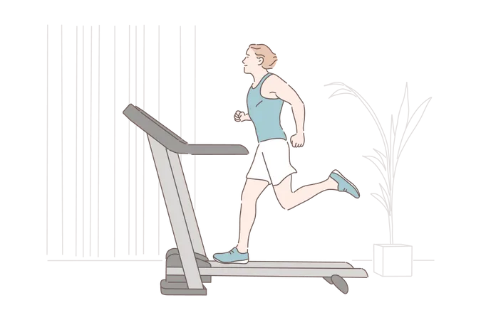 Man jogging on treadmill  Illustration
