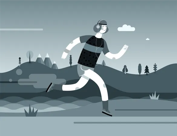 Man Jogging wearing Headphone  Illustration