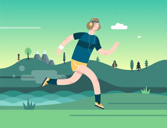 Man Jogging wearing Headphone  Illustration