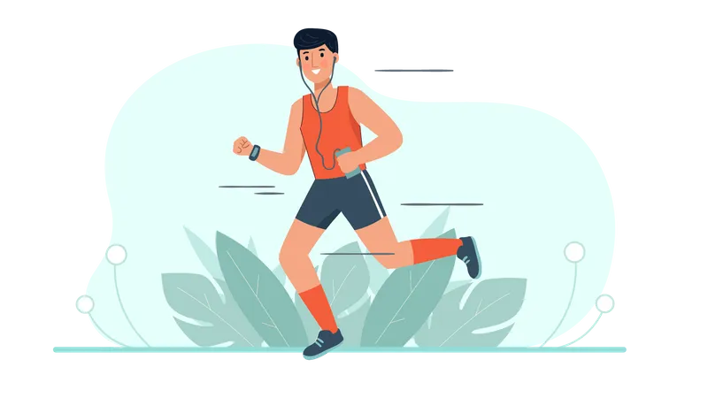 Man jogging while listening music  Illustration