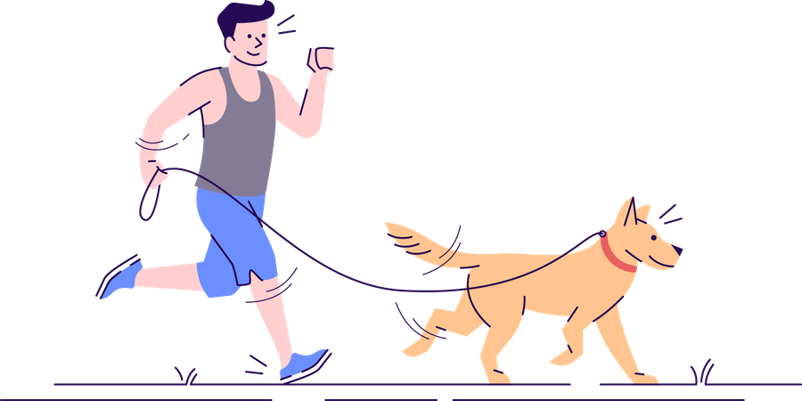 Man jogging with dog Illustration