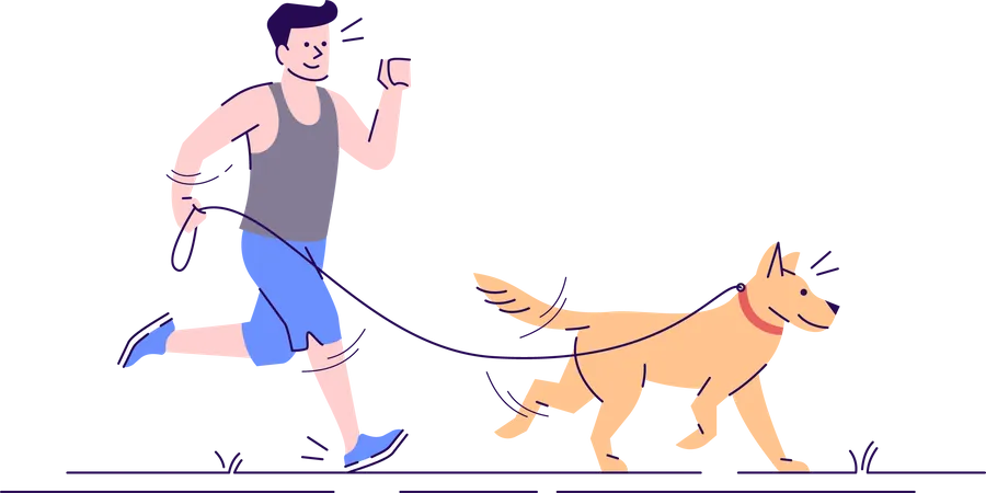 Man jogging with dog Illustration