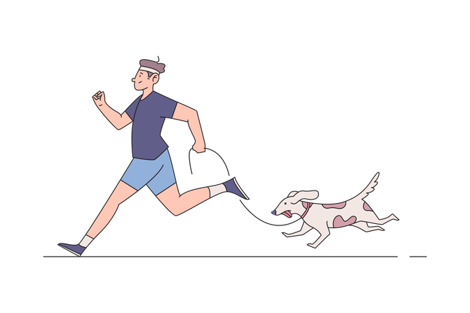 Man Jogging with dog Illustration