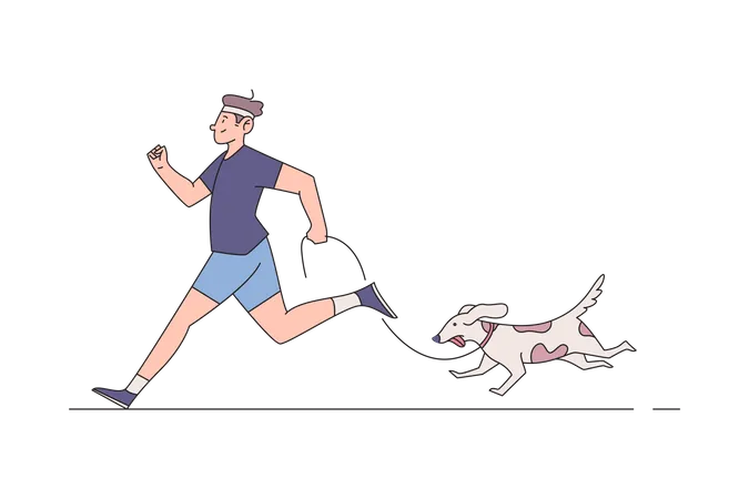 Man Jogging with dog  イラスト