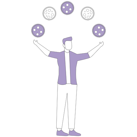Man juggles gears  Illustration