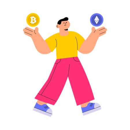 Man juggling Bitcoins  Illustration