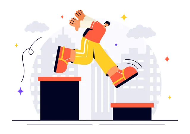 Man jumping building to building  Illustration