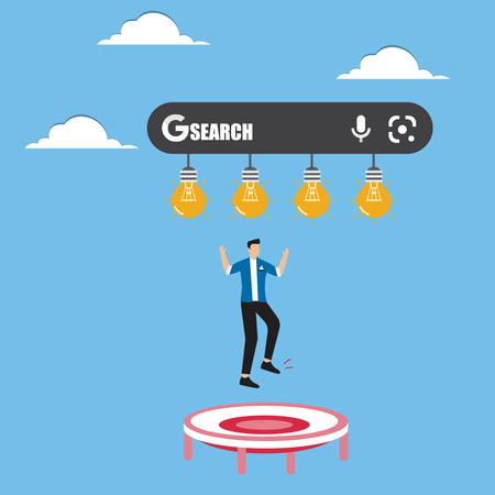 Man jumping for light bulbs from search bar  Illustration