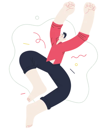 Man jumping in air feeling happy Illustration