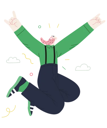 Man jumping in the air with happiness  イラスト