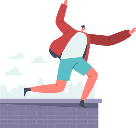Man jumping off the building roof and doing parkour Illustration