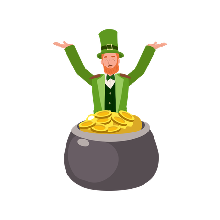 Man jumping out from gold pot  Illustration