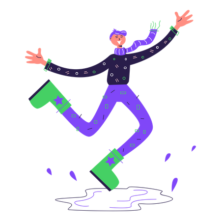 Man jumping through puddles Illustration