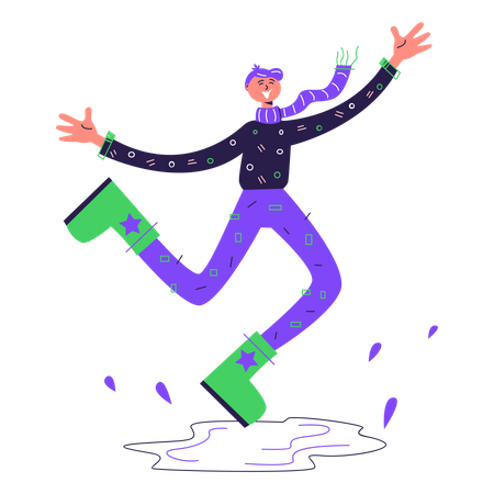 Man jumping through puddles  Illustration