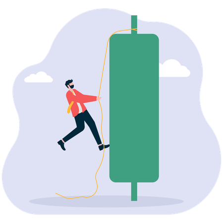 Man jumping trying to grab a high rising candlestick  Illustration