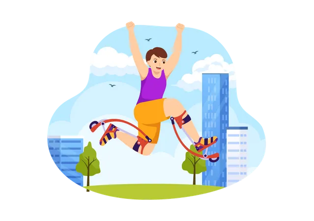 Man jumping using jumping stilts Illustration