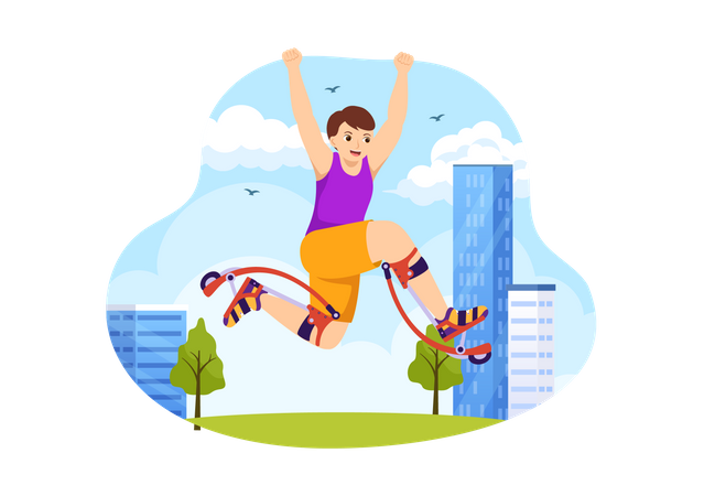 Man jumping using jumping stilts  Illustration