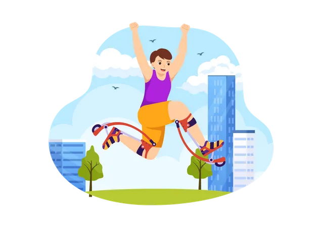 Man jumping using jumping stilts  Illustration