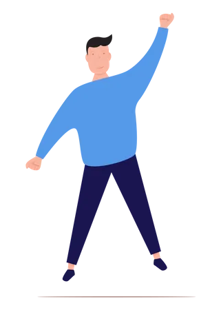 Man jumping while raising hand Illustration