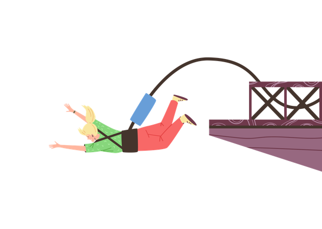 Man jumping with bungee from bridge  Illustration