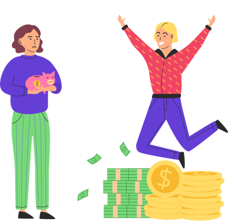 Man jumps and enjoys wealth  Illustration