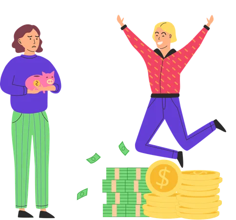 Man jumps and enjoys wealth  Illustration