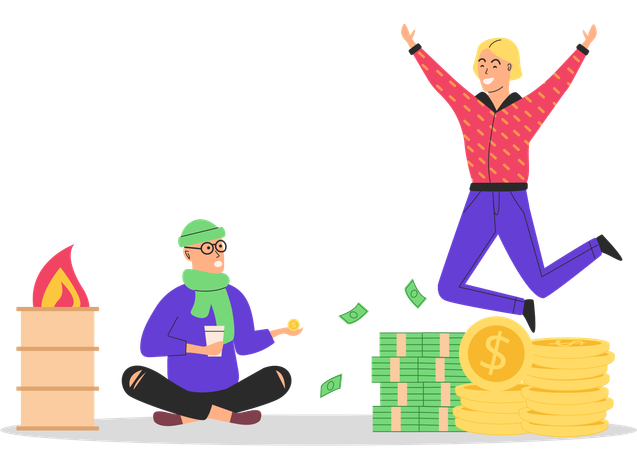 Man jumps enjoys wealth  Illustration