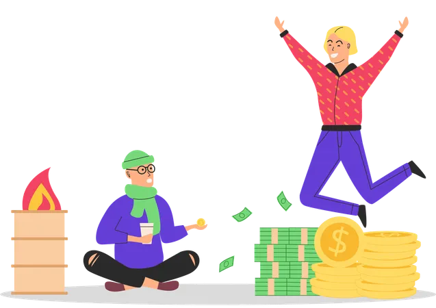 Man jumps enjoys wealth  Illustration