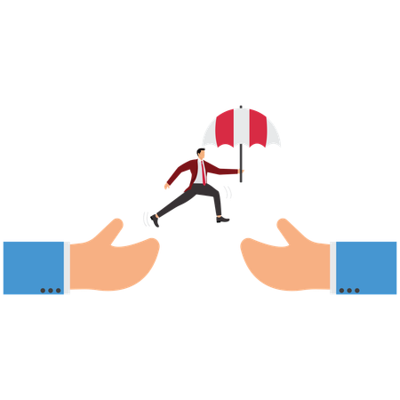 Man jumps onto hand  Illustration