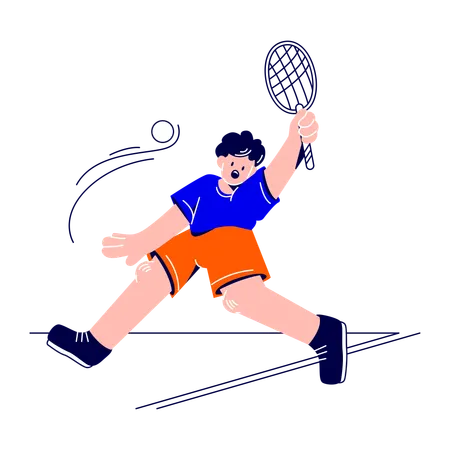 Man jumps with a tennis racket  イラスト