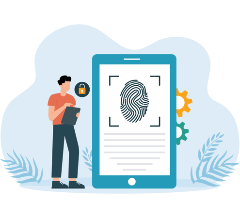 Man keeping biometric security  Illustration