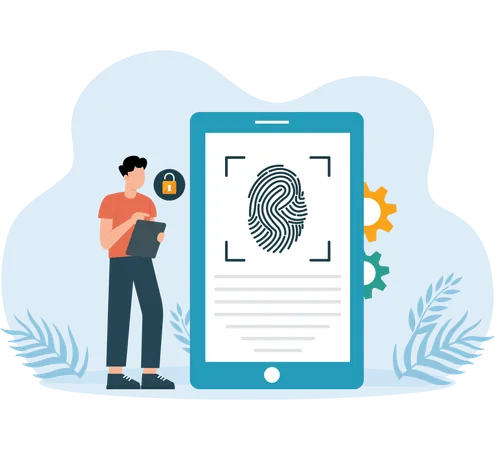 Man keeping biometric security  Illustration