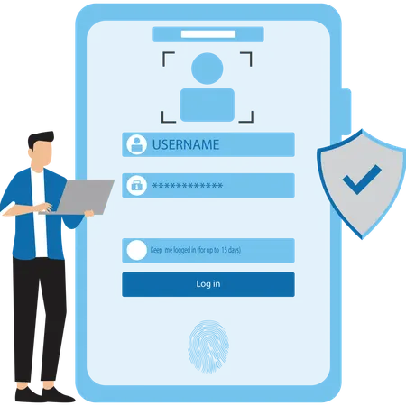 Man keeping face lock id  Illustration