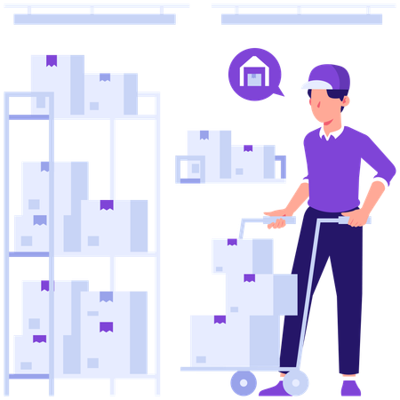 Man keeping parcel boxes in warehouse  Illustration