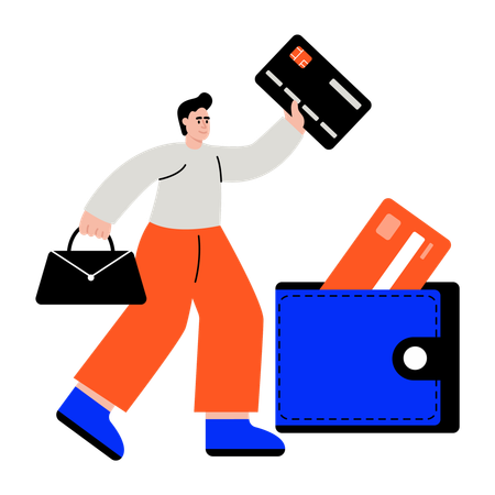 カードホルダーを使用する男性  イラスト