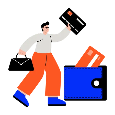 カードホルダーを使用する男性  イラスト