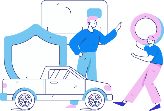 Man keeps his damaged car in insurance  Illustration