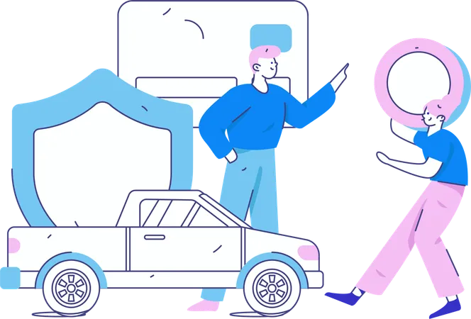 Man keeps his damaged car in insurance  Illustration